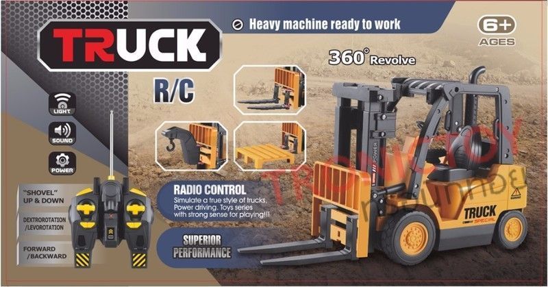 รถบรรทุกโฟล์คลิฟต์บังคับวิทยุสำหรับไซต์งานก่อสร้าง RC Truck Forklift Crane Car Simulate Shovel Power Driving Superior Performance Light Sound 360 Revolve